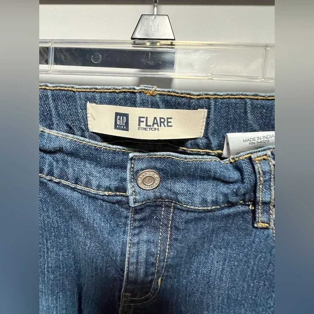 Gap Flare Blue Denim Jeans with Pink Embroidery